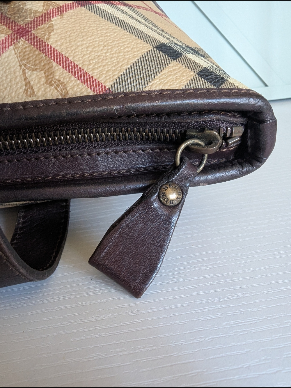 Burberry Beige Plaid Tote with Dark Brown Leather Trim - Picture 8 of 15